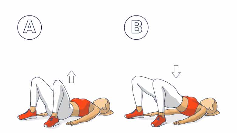 Sumo Glute Bridge Female Exercise Guide Illustration.