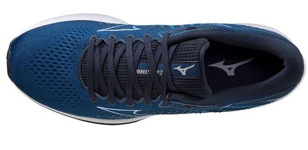 Over head view of one shoe the Mizuno Wave Rider 35